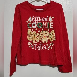 Girls Size 7/8 Medium Long Sleeve Christmas Shirt Official Cookie Tester